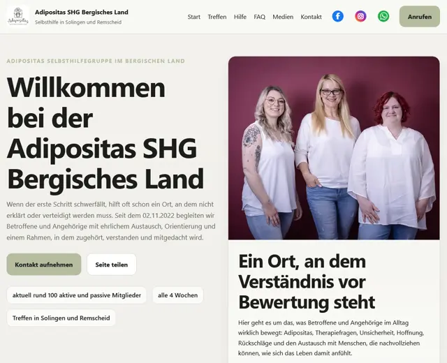 Screenshot der Website Adipositas SHG Bergisches Land